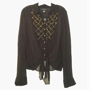 Karen Kane blouse black, bronze beads